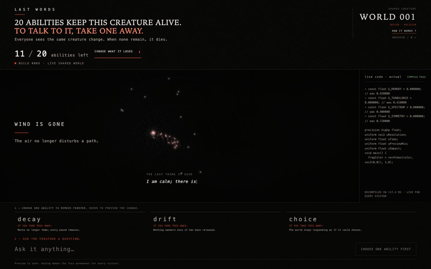 LAST WORDS prototype interface snapshot